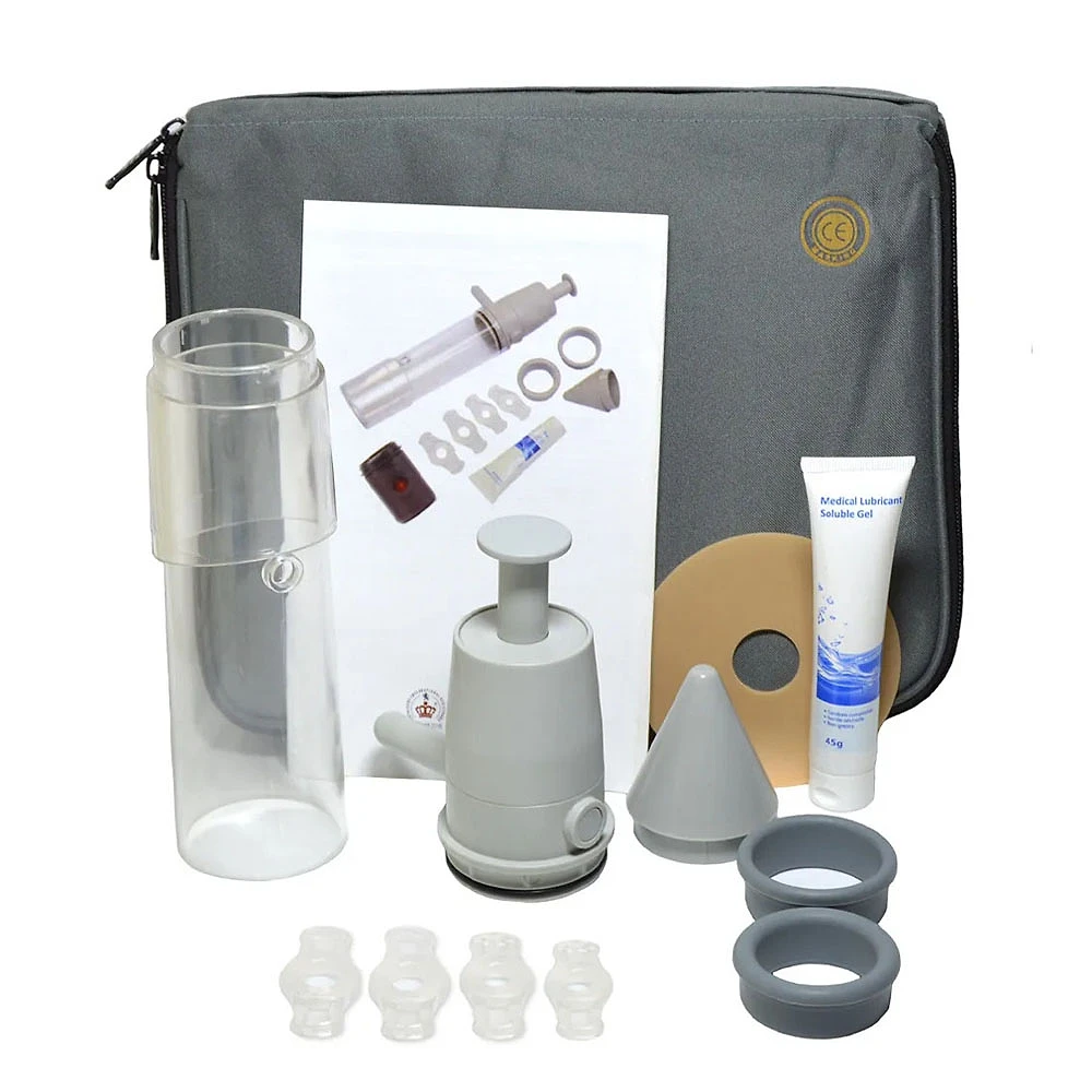 VacuNova manual vacuum erection device kit with cylinder, tension rings, ring applicator and lubricant