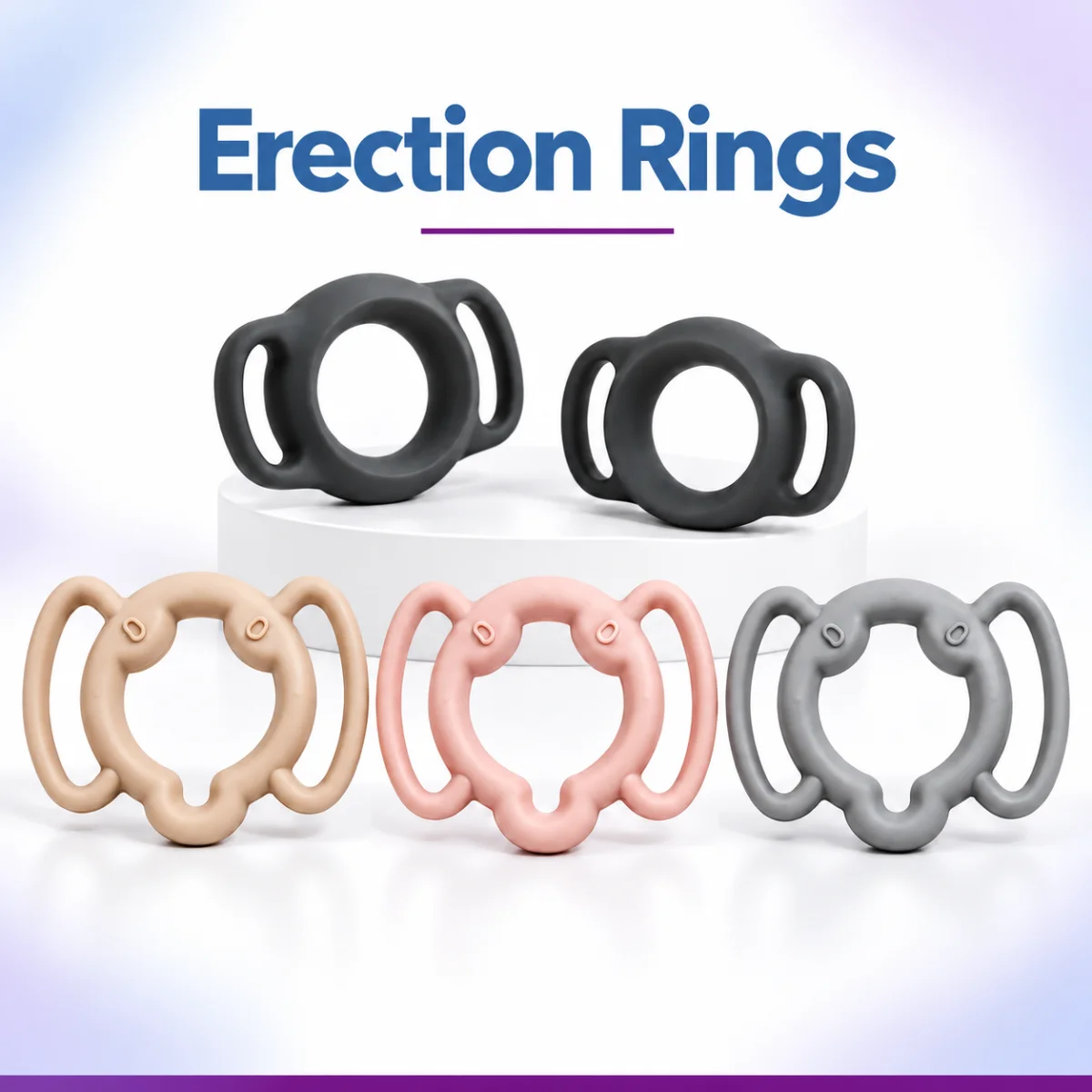 Erection rings and tension bands in various colours and designs